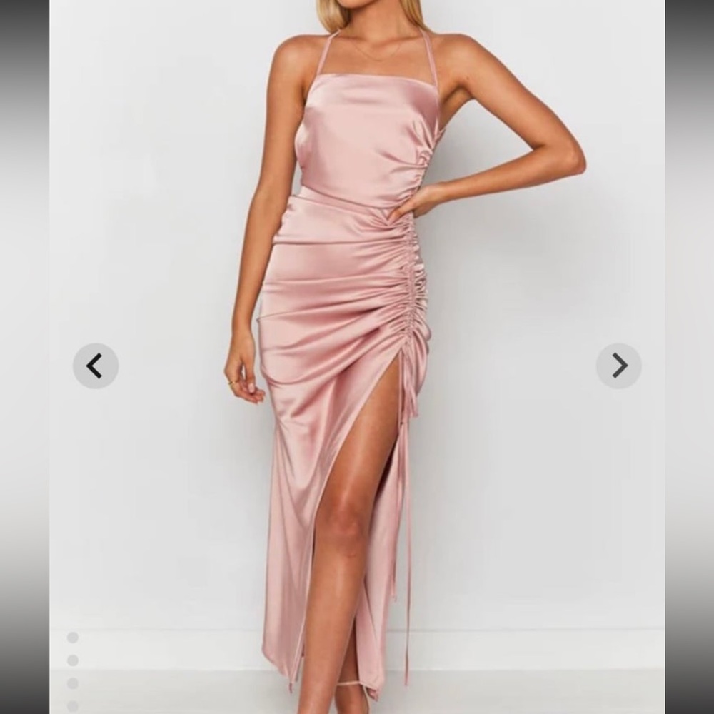 Beginning Boutique Blush Satin Maxi Dress